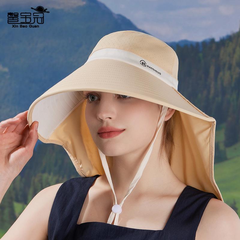 Summer large brim sun protection cap outdoor mountain riding UV protection sun hat breathable shawl neck bucket hat