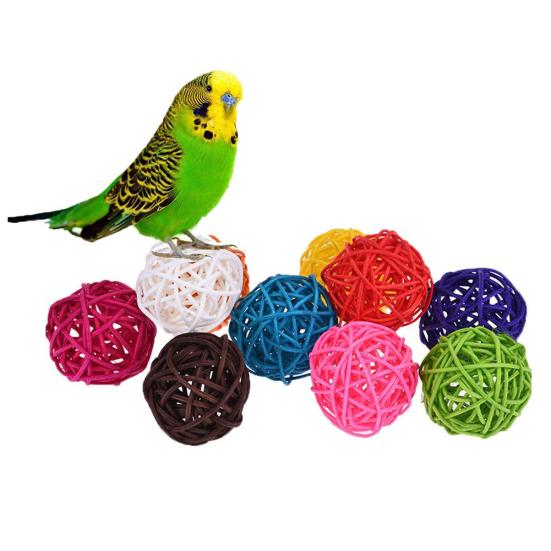10Pcs Bird Parrot Bite Play Toy Parakeet Cane Weaving Vine Ball Pet Cage Decor