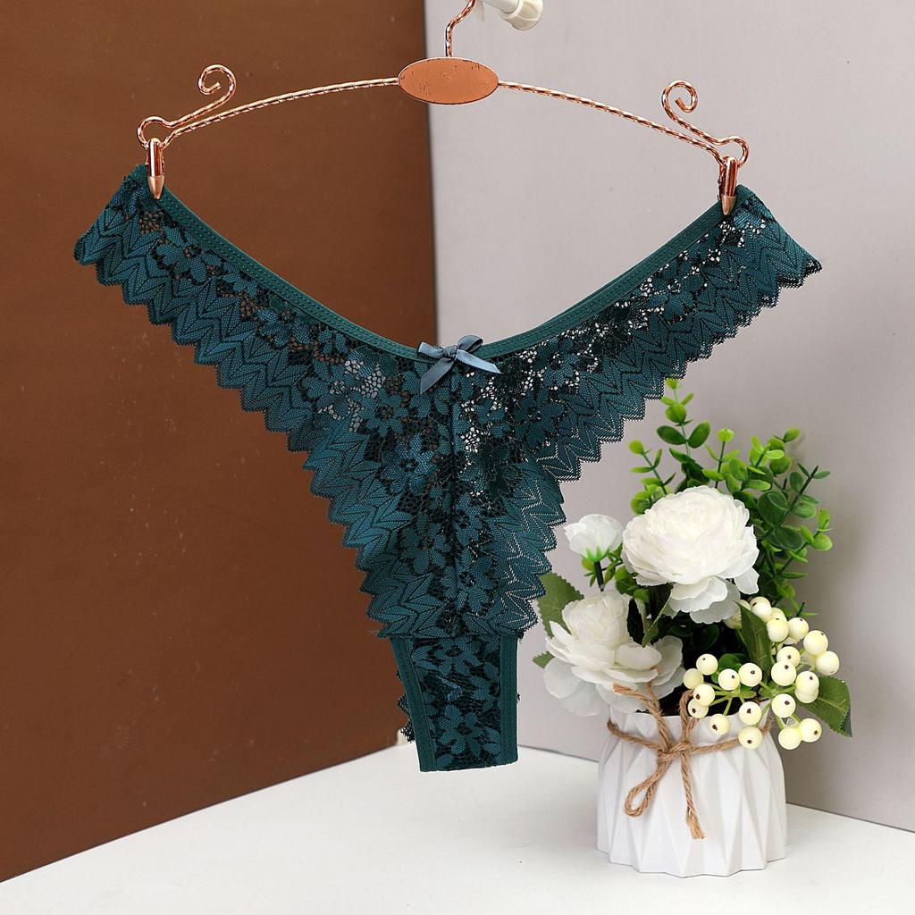 Europeisk & Amerikansk Plus Size Sexig Spets Midjehög Stringtrosa, Transparent Hålmönster, Dam T-trosor 505