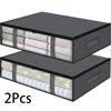 2pcs Large Under Bed Storage Bags Non-woven Clothes Organizer Clear Window Reinforced Handles for Comforters Blankets Bedding