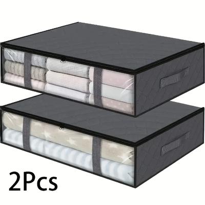 2pcs Large Under Bed Storage Bags Non-woven Clothes Organizer Clear Window Reinforced Handles for Comforters Blankets Bedding