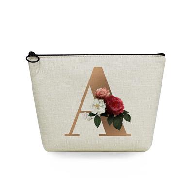 Women Flower Letters Print Cosmetic Bag Toiletries Organize Travel Storage Case 6710
