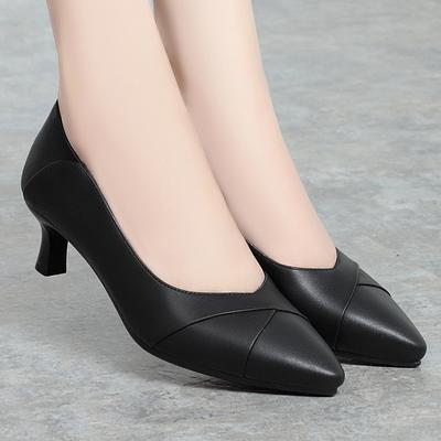 Women's Soft Leather Soft Bottom Comfortable Work Versatile High Heels