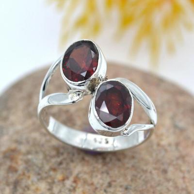 Noel Satışı için Kırmızı Garnet El Yapımı Katı Yüzük 925 Ayar Gümüş Takı