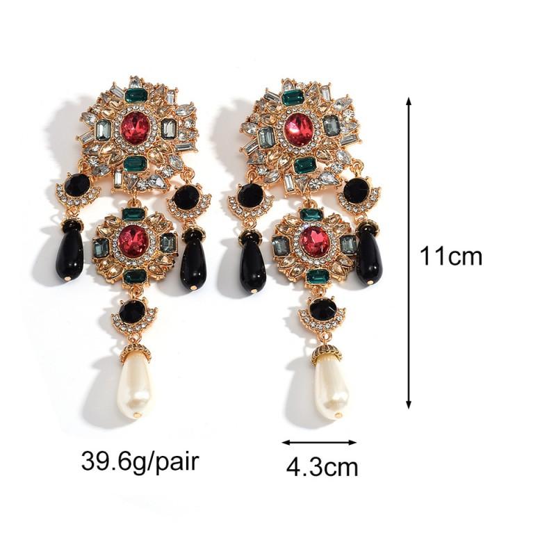 Elegant Baroque-Style Statement Earrings With Full Rhinestone Pearl Accents VintageInspired Alloy Drop Women