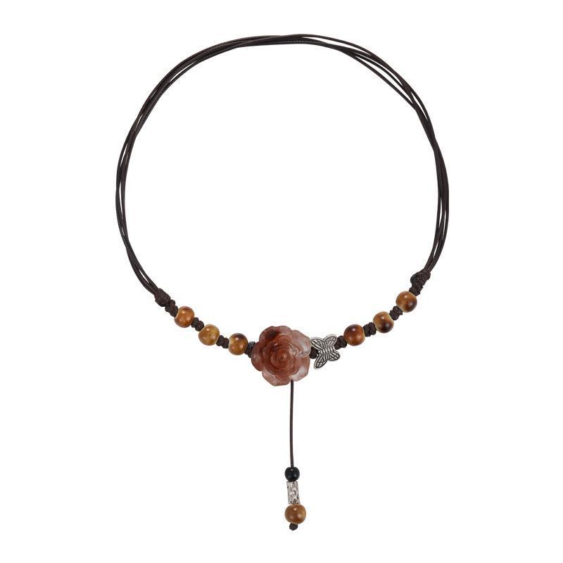 Chinese Retro Camellia Butterfly Ceramic Necklace: Women's High-End Fashion Statement Chain