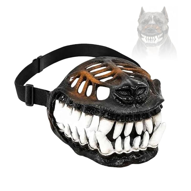 Dog Costume Muzzle with 3D Devil Face and Faux Teeth, Adjustable Head Strap for Halloween Parties and Pet Photoshoots