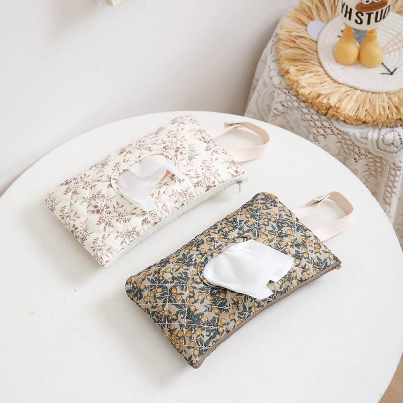 Quilted Diaper Wipe Pouch Portable Mommy Bag Refillable Floral Baby Wipe Holder For Travel Stroller Daily Casual[HGPD]