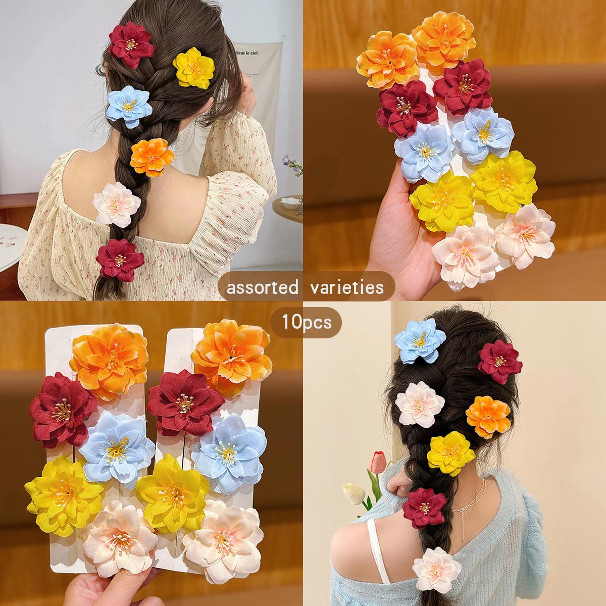 

10 color random flower hair clips, braided hair accessories for daily use