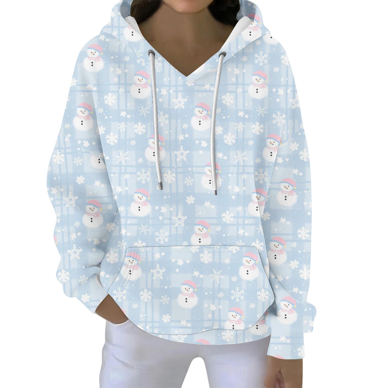 

Christmas Hoodies For Women Funny Cute Printed Holiday Sweatshirt Winter Oversized Pullover Tops L синій