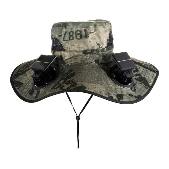 Chapéu Balde com Ventilador Solar Unissex Ajustável Aba Larga Chapéu de Sol com Painel Solar Integrado Ventilador de Resfriamento Proteção UV Chapéu de Pescador