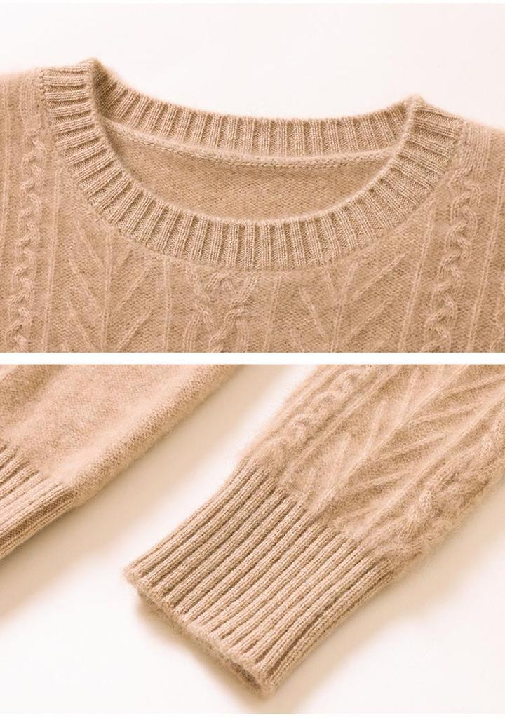 Women's Round Neck Cashmere Sweater - Solid Color, Loose Raglan Sleeves, Versatile Autumn/Winter Knitwear