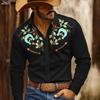 Retro pánská květinová westernová košile s dlouhým rukávem, 3D etnický potisk, Vintage s knoflíky a límcem, Jarní podzimní ležérní pracovní oblečení
