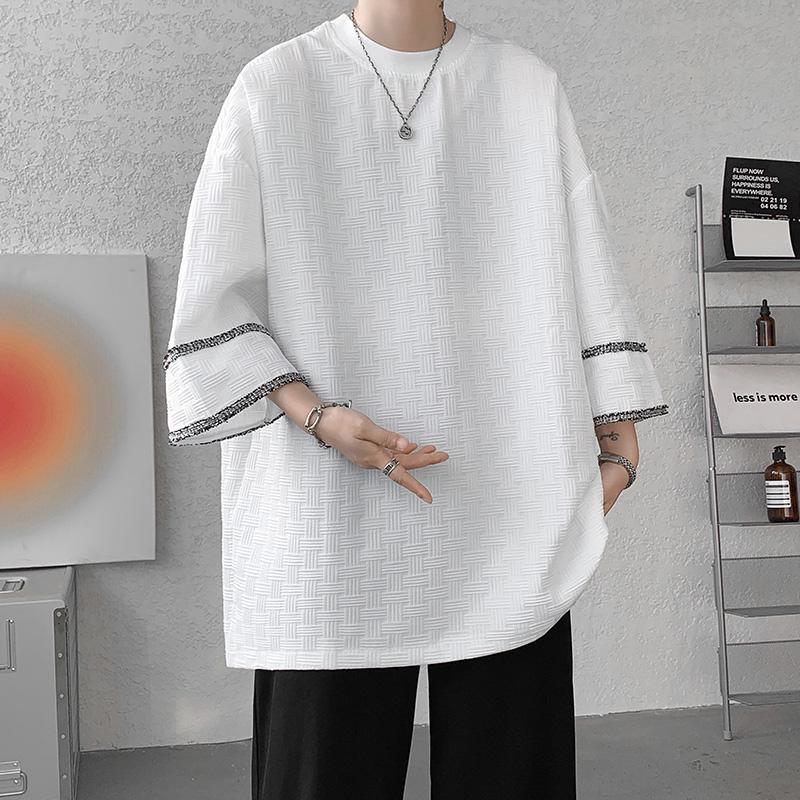 

Мужская футболка с коротким рукавом, жаккардовая, тяжелая, унисекс, в корейском стиле – модный дизайн три четверти 2XL белый