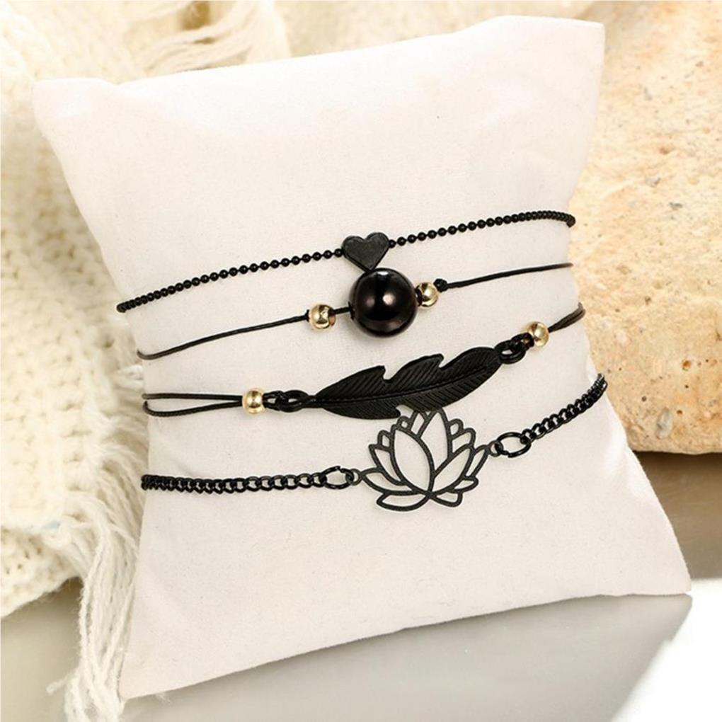 4pcs Bracelet Black Hollow Lotus Leaves Adjustable Bracelets Charming Elegant Unique Clothing Accessory for Leisure