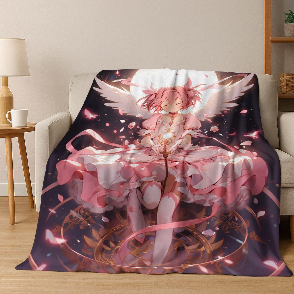 Cartoon Puella Magi Madoka Magica Girl Anime Art Flannel Blanket,Cozy Soft Throw Blanket for Home Bedroom Bed Sofa Cover Kids