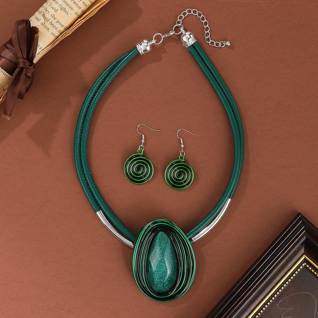 New Design Jewelry Set Fashion Water Drop Resin Gems Aluminum Wire Handmade Braided Necklace Earrings Women's Party Accessories
