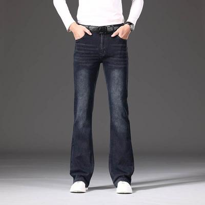 Heren flared jeans, heren jeans met hoge taille, stretch, losse pasvorm, dikke flared denim jeans