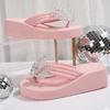 Fashion Crystals Bowknot Pink Flip Flops Women 2025 Summer Lightweight Wedge Heels Slippers Woman Clip Toe Eva Thick Sole Sandals Female