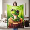 1 Piece Green Frog-themed Flannel Blanket, Soft, Suitable for Sofa, Bed, Office, All-season Use.