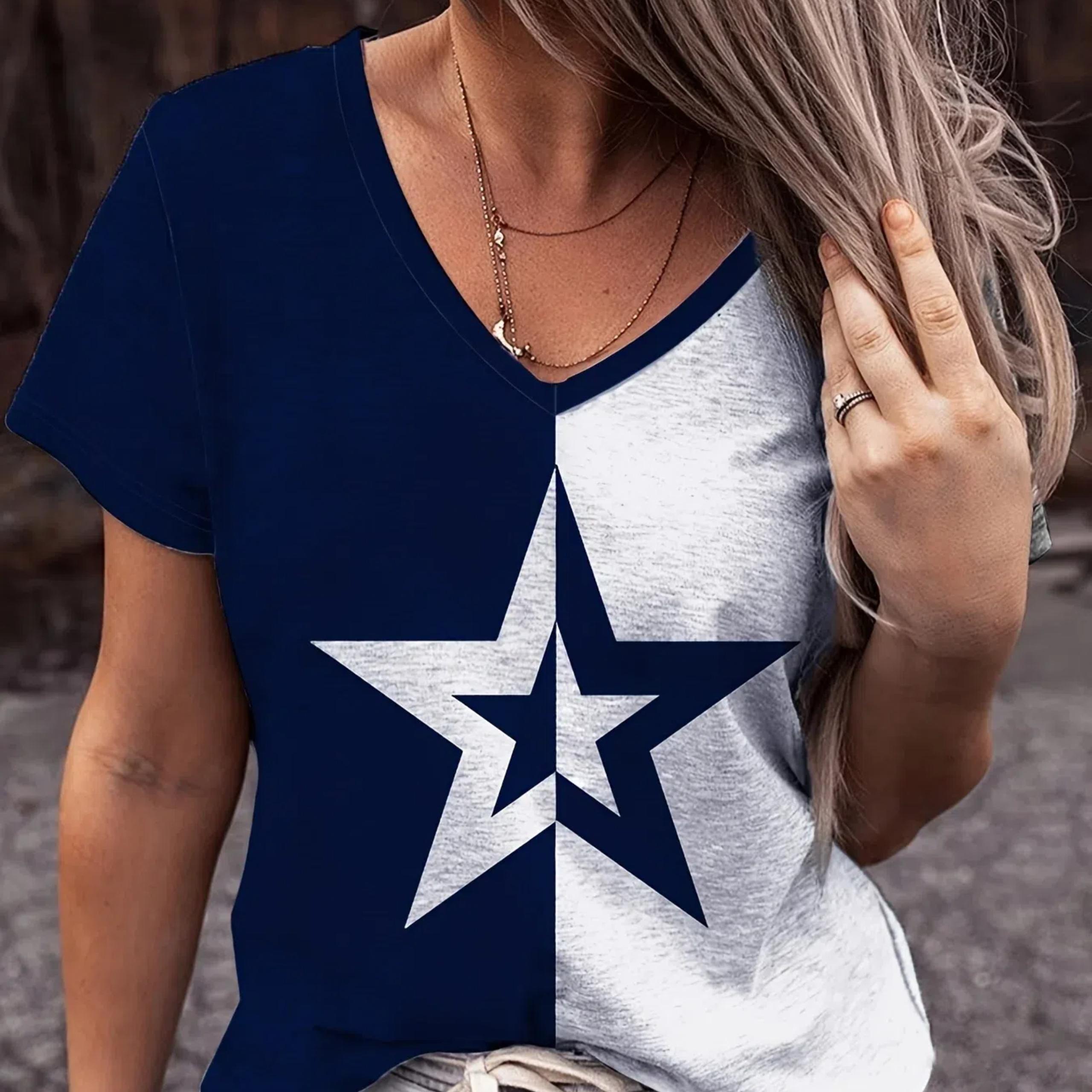 

Новинка 2024 года, футболка со звездным принтом для женщин, топ больших размеров, оригинальные футболки, летняя женская трендовая одежда, рубашка с короткими рукавами, блузка с v-образным вырезом S