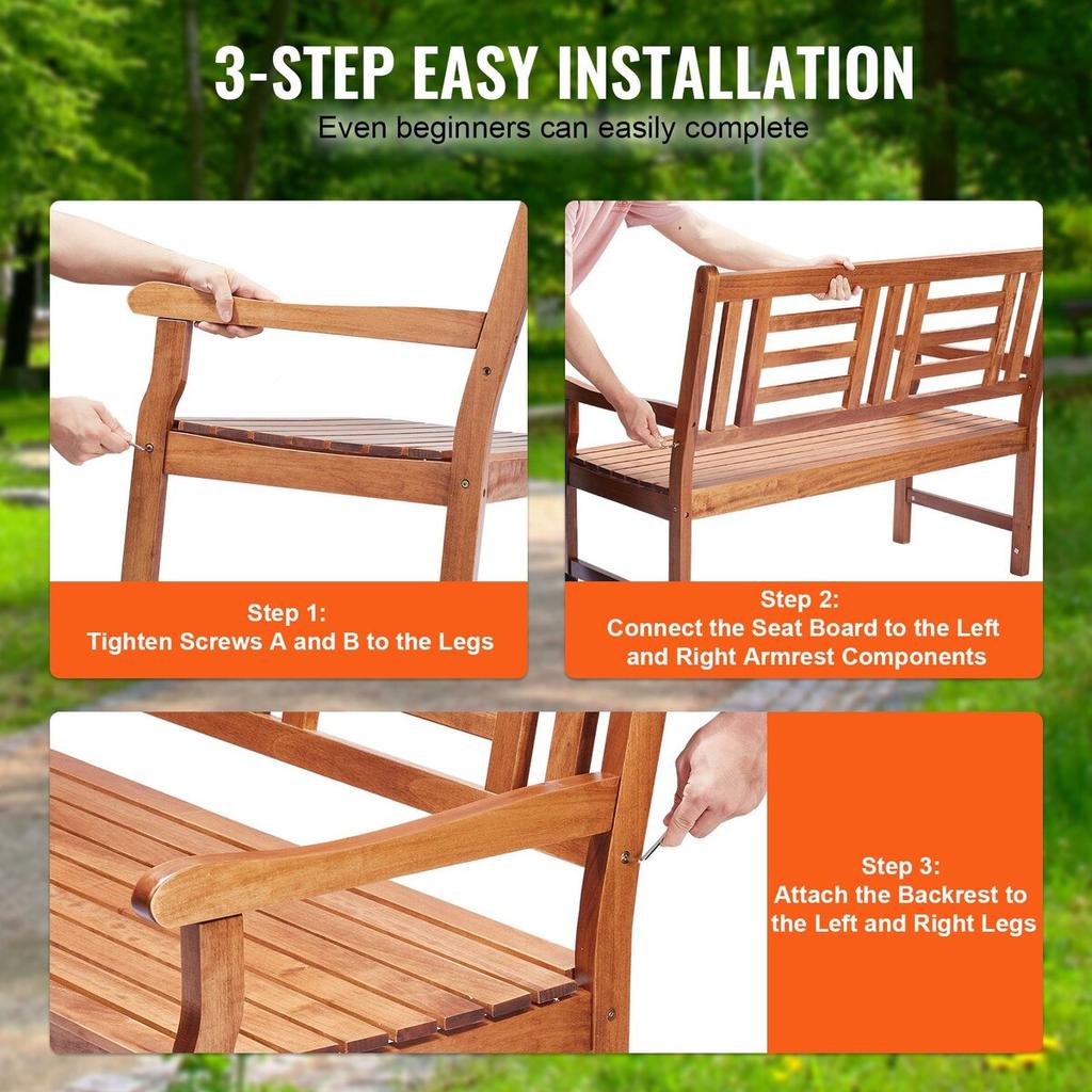 Outdoor Bench 48 In/121.9 Cm Wood Garden Bench 700 Lbs/317.5 Kg Park Patio Yard Porch Bench