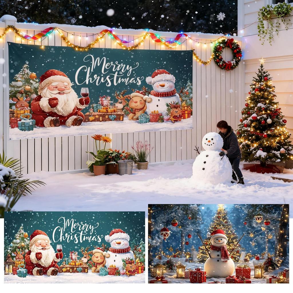 Santa Claus Merry Christmas Garage Door Banners Xmas Party Decor Photography Backdrop Outdoor Walls Events Background Props