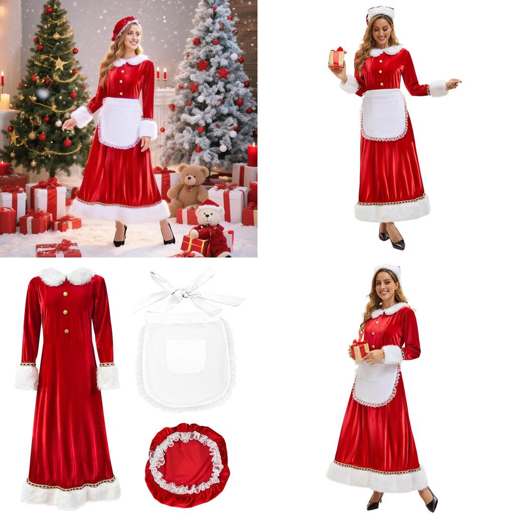 Christmas Santa Costume Dress For Adults With Polyester Fabric For Holiday Parties