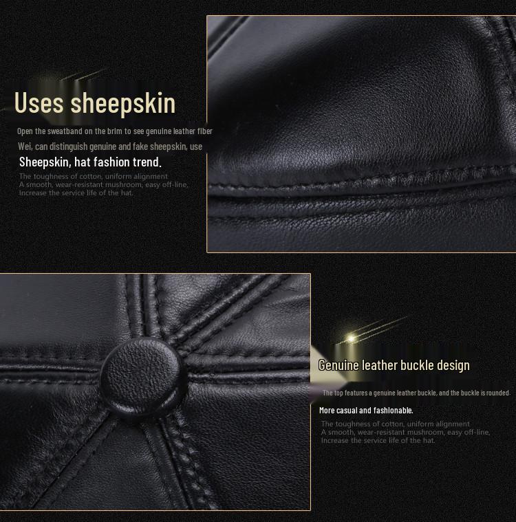 Haining Genuine Leather Sheepskin Men's Winter Beret with Ear Protection