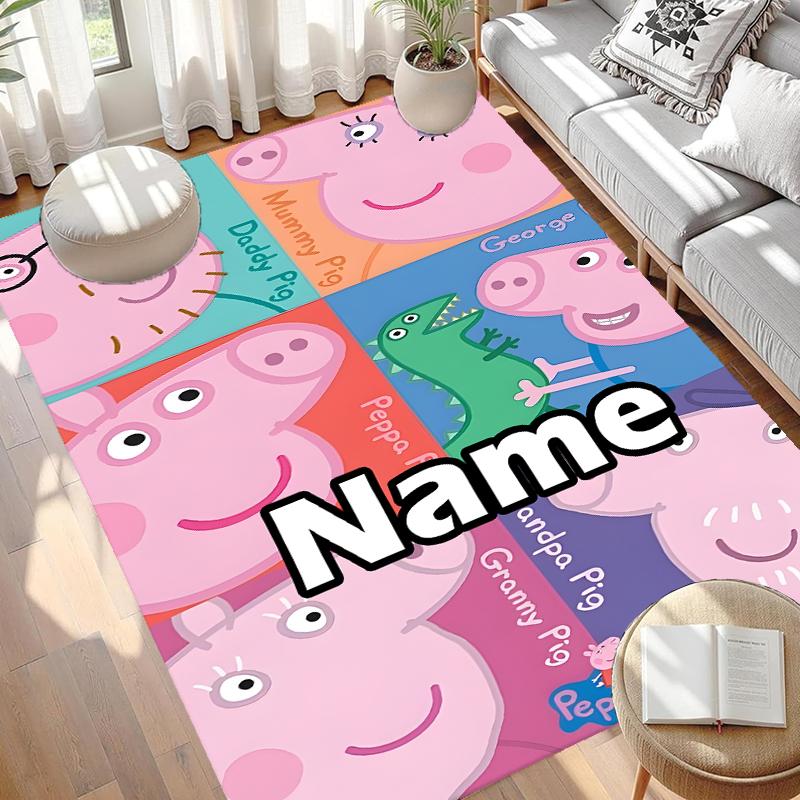 Custom Name Personalized Peppa Pig Print Carpet, Versatile Home Decor Rug, for Playroom, Apartment, Balcony, Entryway, Hallway Gift