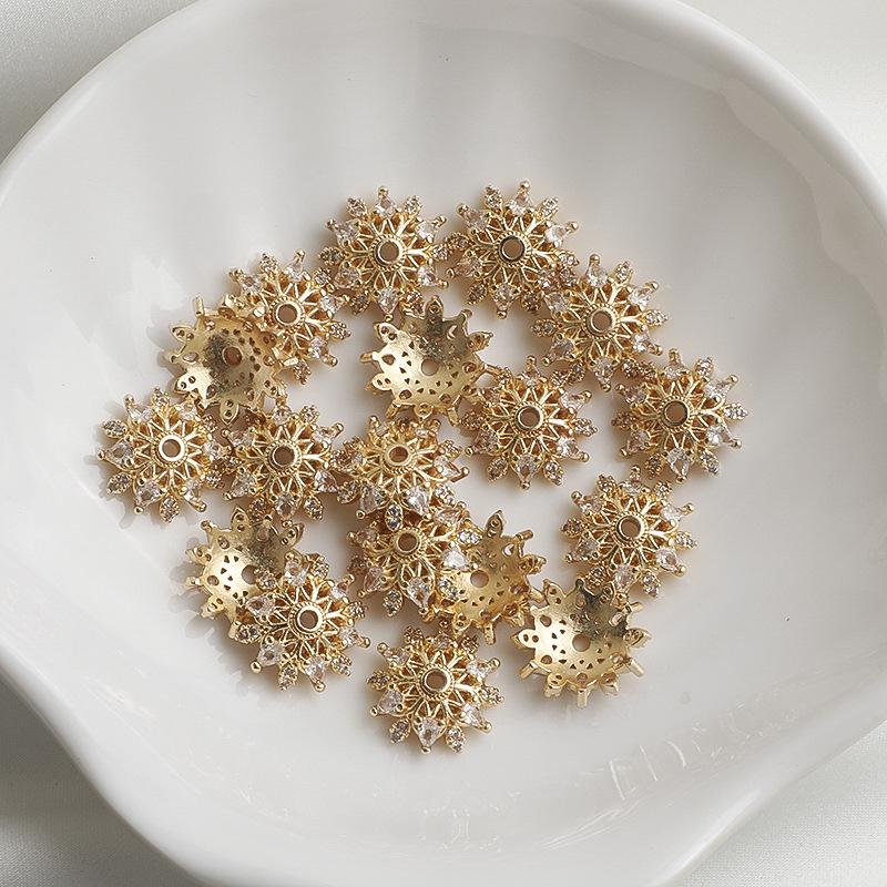 Bransoletka ze złotem 14K Filled, cyrkoniami, słonecznikiem, ażurowymi, perłowymi koralikami - do samodzielnego tworzenia biżuterii