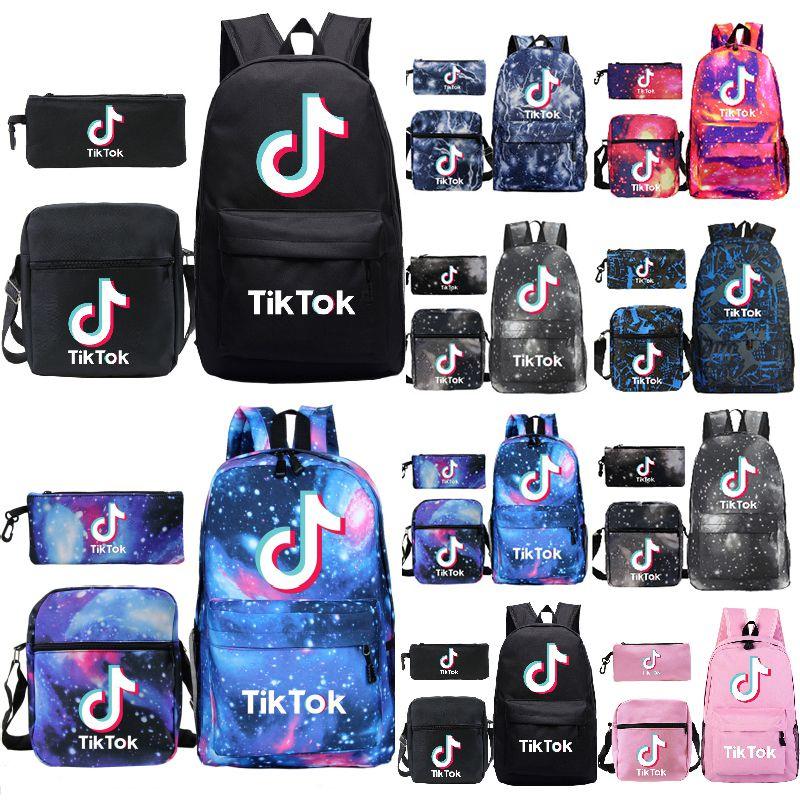 3pcsset Tok Tik Blue Galaxy Backpack Schoolbag Shoulderbag Pencilbag Kids Women