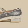 Mary Jane Damenschuhe Kleine Lederschuhe Flacher Mund Niedriger Absatz Silber Einzelschuh
