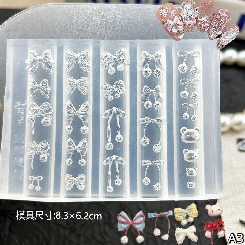 Flowers Bowknot Horse Nail Silicone Relief Design Nail Art Mold 3D Decoration Accessories Transfer Template Nail Salon