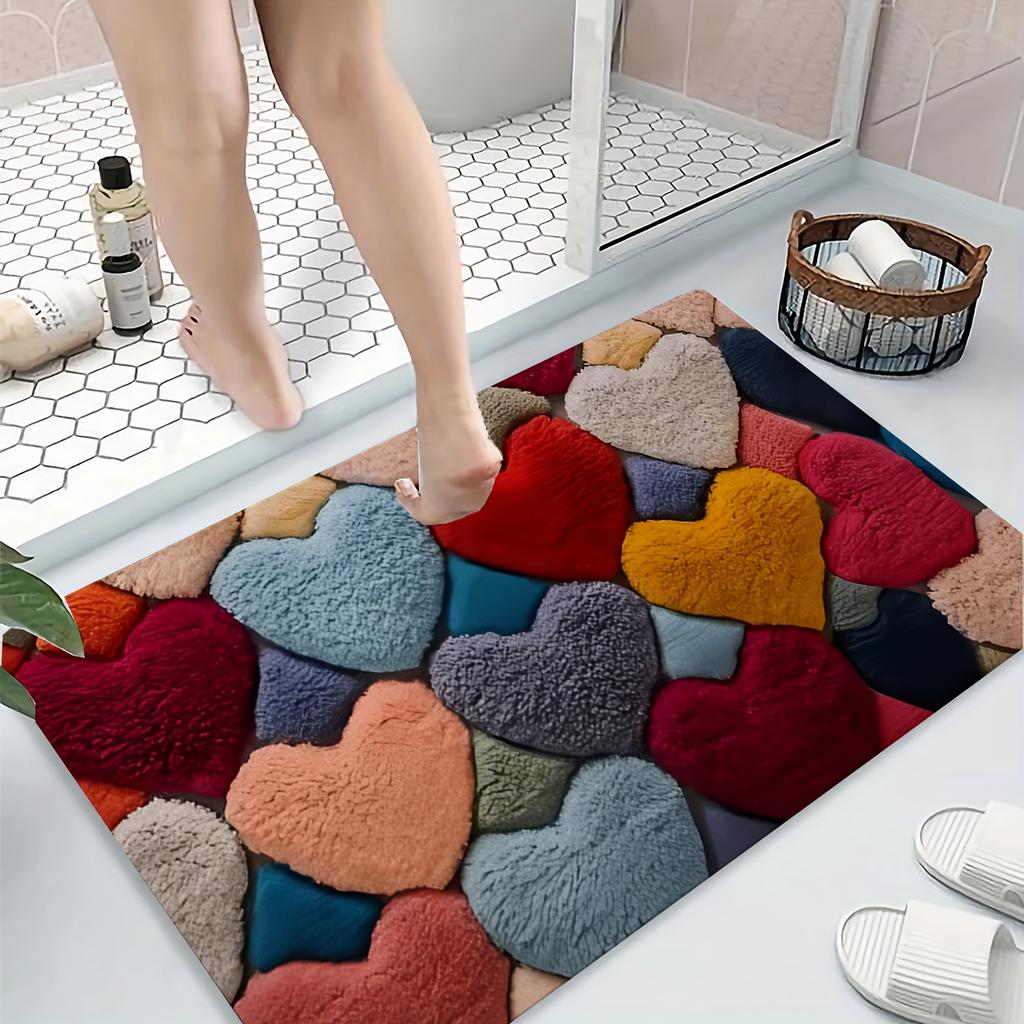 Valentine's Day Heart Pattern Mat, Soft Memory Foam Rug, Non-Slip Floor Mat for Living Room, Bathroom, Holiday Gift Home Decor