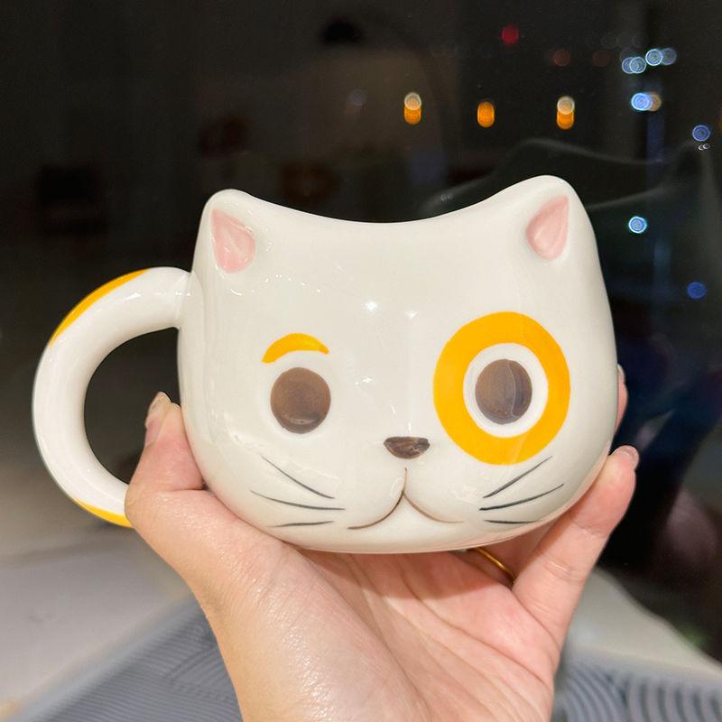 430ML Cartoon Soft and Cute Healing Series Ceramic Water Cup Cute Girl Heart Cat Cup Home Breakfast Cup Oat Mug