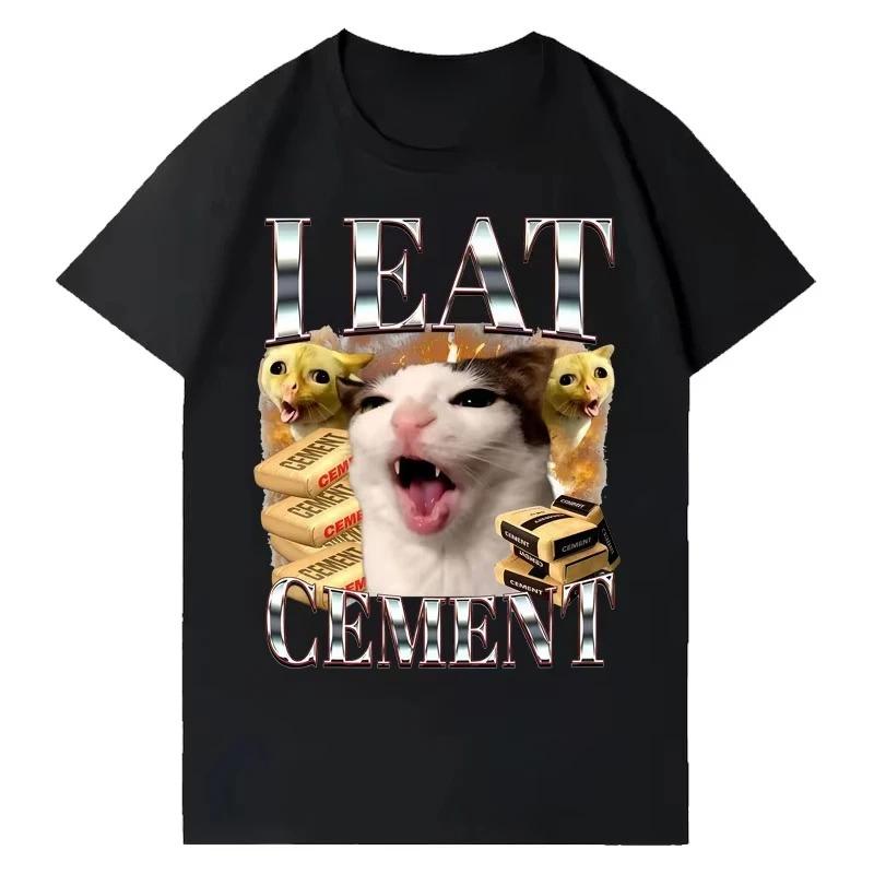 

2026 Funny Cat I Eat Cement Hip Hop Print T Shirt Women Short Sleeve Casual Tshirt Trendy Street Style Tops - Men s Summer Co... 5XL різнокольоровий