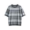 Round-neck Knitted Short-sleeved Women's Color-blocked Jacquard Base Layer Top for Spring/summer New Style Vintage T-shirt