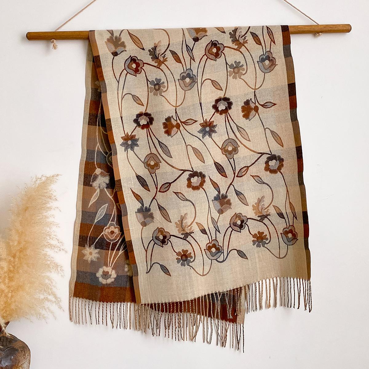 

Жаккардовый шарф Гинкго Билоба Осень И Зима Элегантный И Универсальный Высококлассный Теплый Лоскутный Темперамент Бахрома Шаль 200x65cm абрикосовый