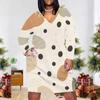 Damen Übergröße V-Ausschnitt Langarm Bedrucktes Geometrisches Polka Dot Gerades Midi-Kleid