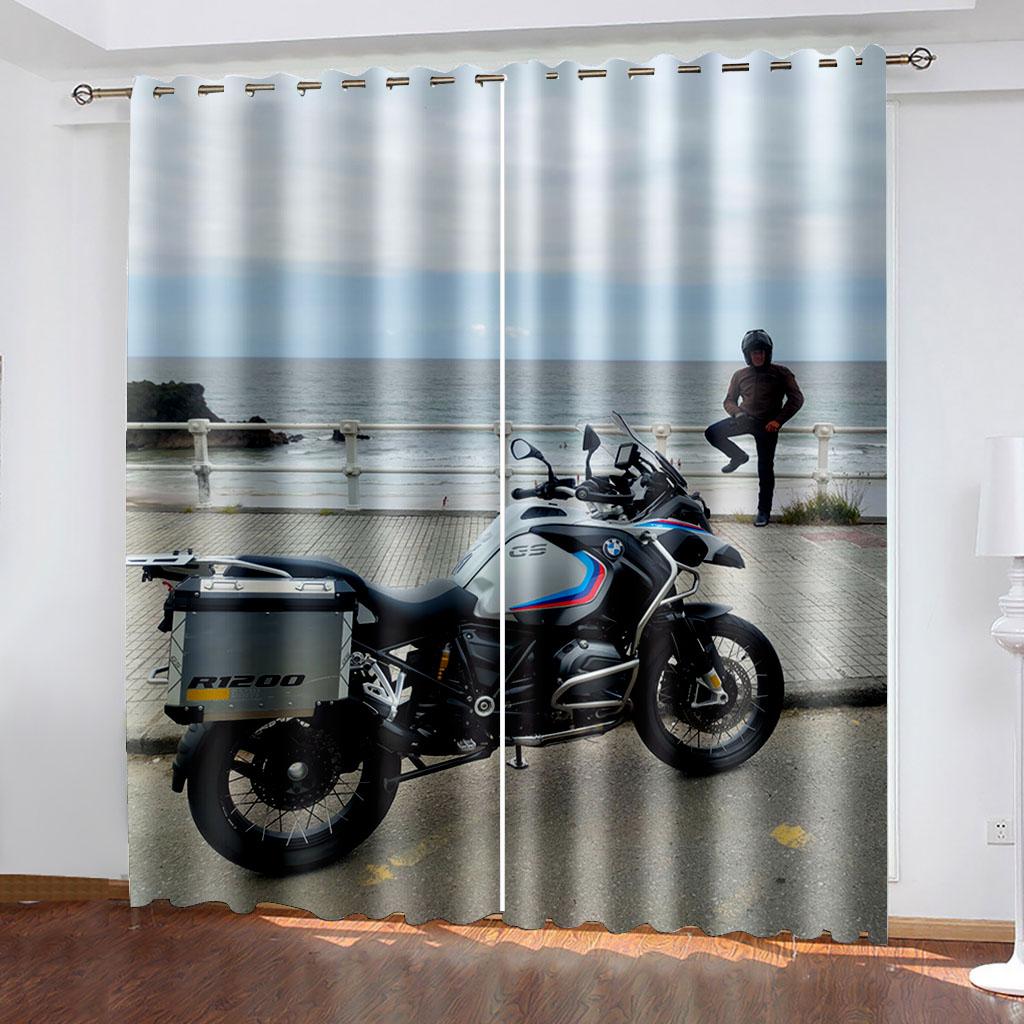 Motorcycle Printed Woven Curtains  Two Independent Curtains On The Left and Right Blackout Curtains for Bedrooms