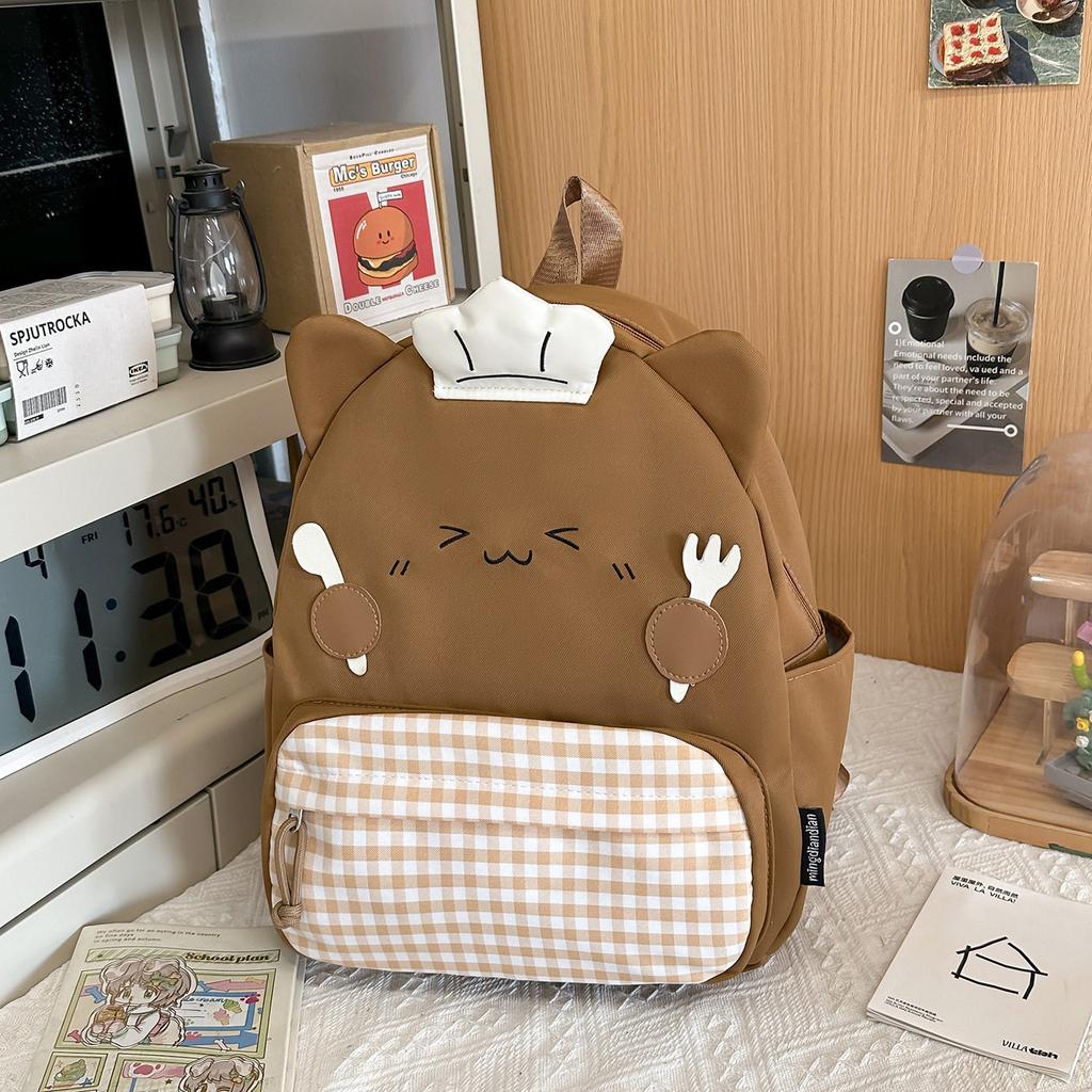 Schoolbag Cute Cartoon Plaid Backpack Female Student Travel Cat Small Backpack High Value Versatile Light Class Bag