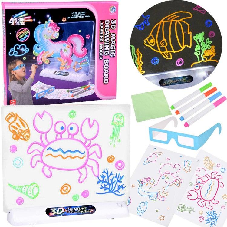 Tablica Do Rysowania 3D Z Podświetleniem Led + Pisaki I Okulary Ta0115