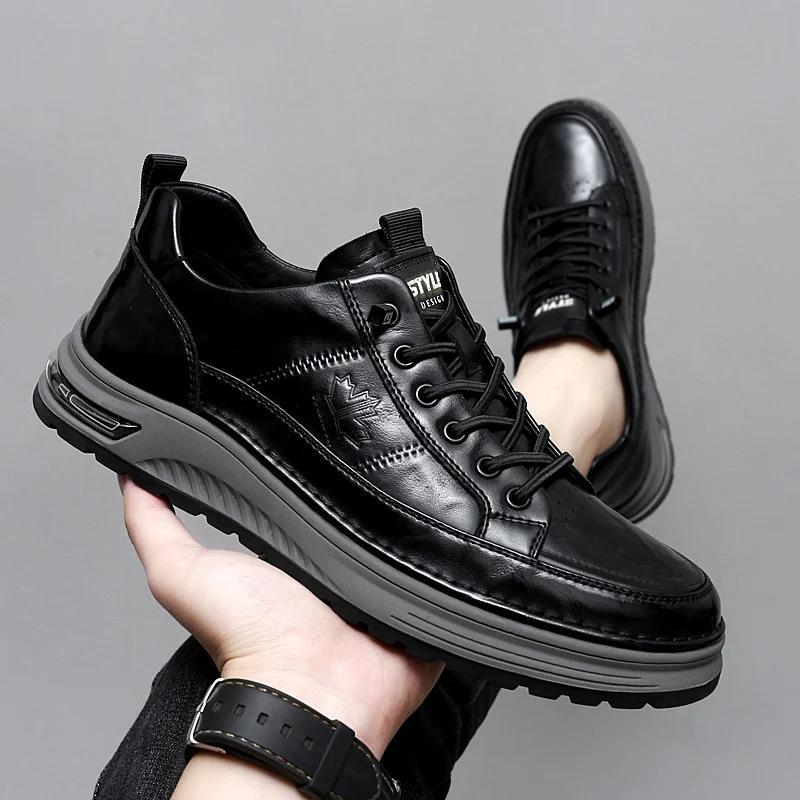 Fashion Luxury Genuine Leather Mens Casual Business Shoes High Quality Fashion Lace-up Office Dress Shoes Outdoor Running Men Sneakers