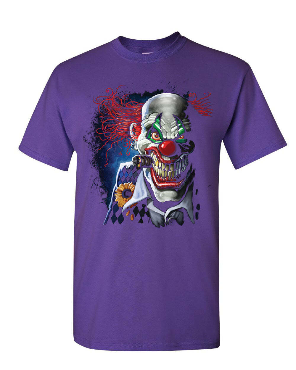 Creepy Joker Clown T-Shirt Nightmare Scary Mean Killer Halloween Mens Tee Shirt S разноцветный