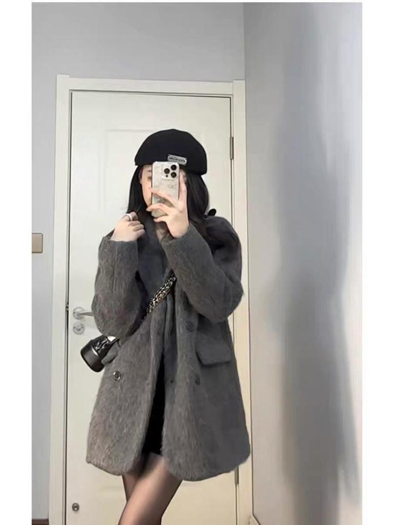 Women's Korean Mid-Length Loose Woolen Coat - Elegant Autumn/Winter Jacket