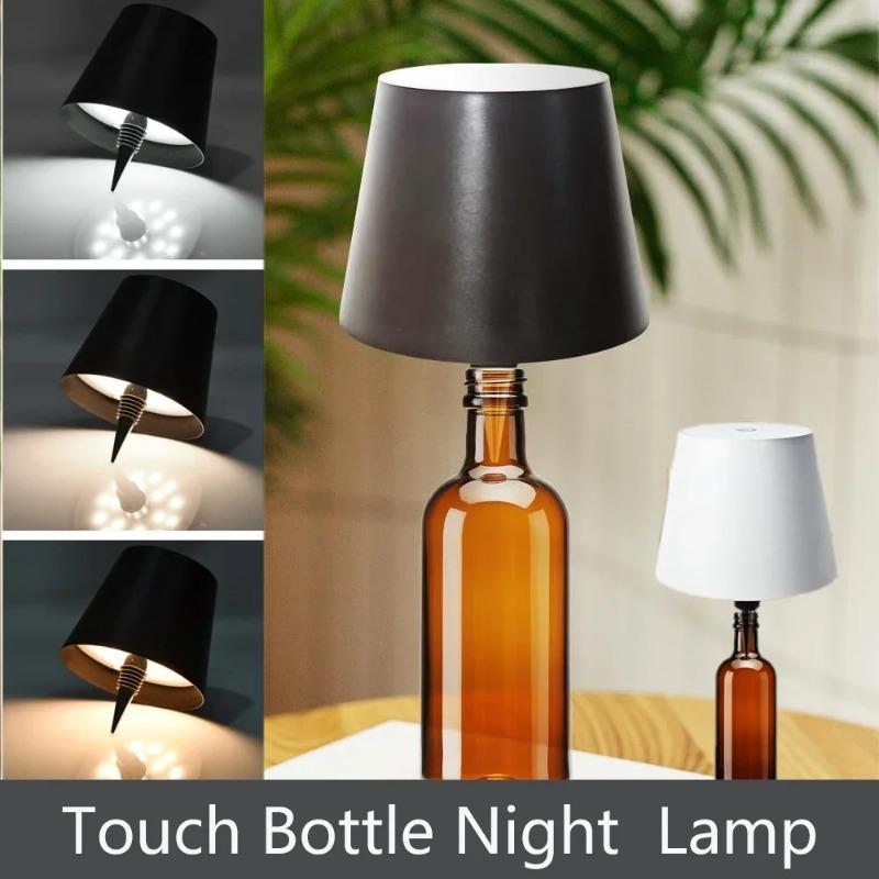 LED Kabellose Weinflaschenlampe 3 Beleuchtungsmodi Tragbar Touch Tischlampe Kabellose LED Schreibtischlampe Kreative Ambiente Nachtlampe (Schwarz-Weiss)