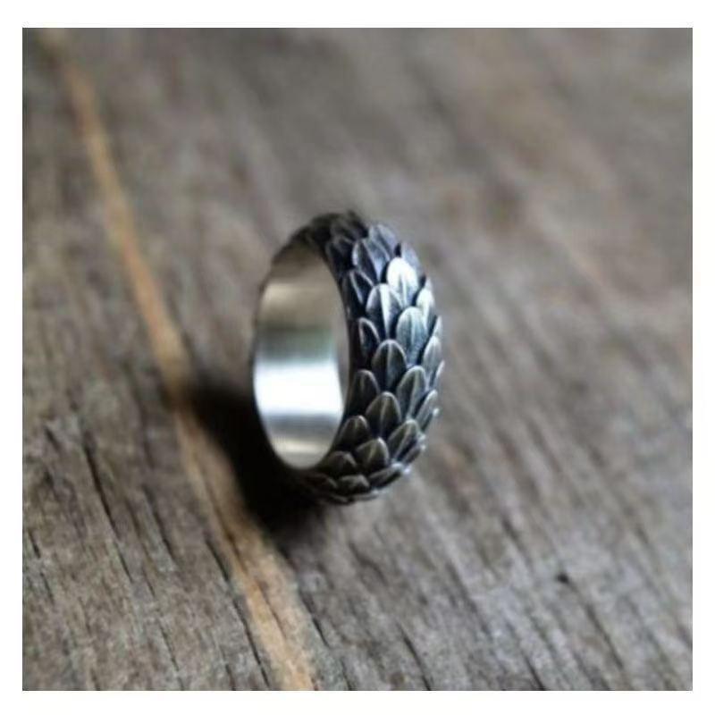 Adjustable Dragon Scale Mens Ring In Sterling Retro Vintage Style Unisex Finger Boyfriend Gift