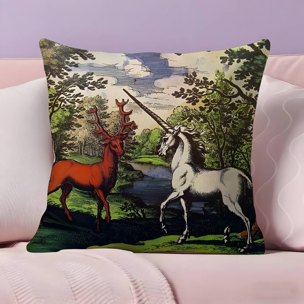 Vintage Medieval Unicorn ART Pillow Case Ultra Soft Skin Friendly Fabric Cloud Like Comfort  Concealed Zipper