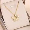 New Gold Plated Sweet Zircon Crystal Butterfly Pendant Necklaces For Women Trendy Ladies Stainless Steel Neck Chain Jewelry